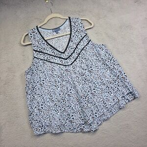 Democracy Top Womens M Blue Leopard Animal Print Boho Tank Flowy‎ Boxy Festival